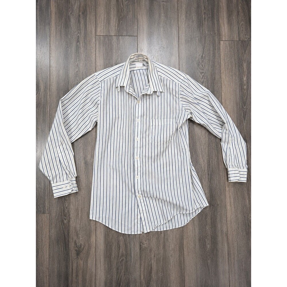 Vintage Ketch Blue White Striped Dress Shirt Mens 15 32/33 Made in Korea
